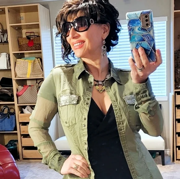 Guess camo mesh chiffon sleeves shirt - Picture 11 of 15